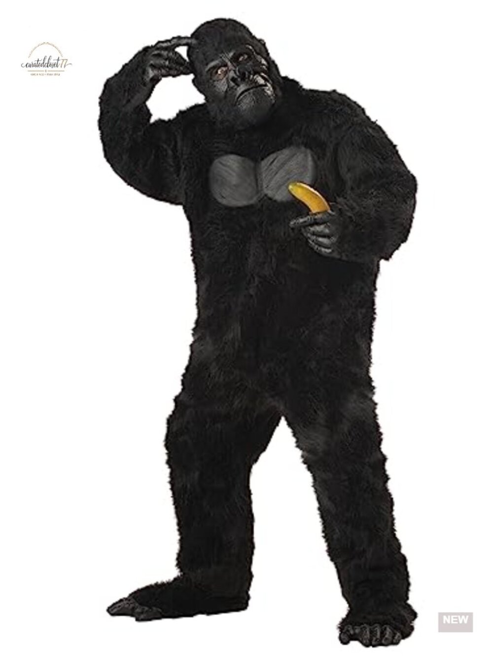 Faux Fur Gorilla Costume Bodysuit with Mask Halloween Party Adult One Size